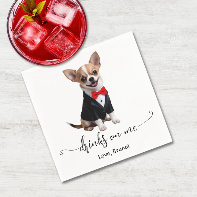 Servilleta De Papel Chihuahua Puppy Me Bebe Boda (Chihuahua Puppy Drinks On Me Wedding Napkins)