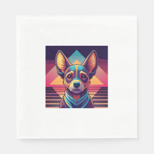 Servilleta De Papel Chihuahua Retro Neon � Arte de Perro Synthwave Vib