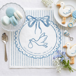 Servilleta De Papel Chimenea Azul Aquarela Baby Shower con Lazo a Raya