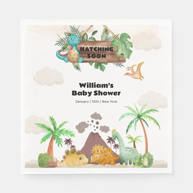 Servilleta De Papel Chimenea Tropical con Eclosión de Dinosaurio Baby  (Anverso)