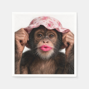 Servilleta De Papel Chimpancé con lápiz labial rosa