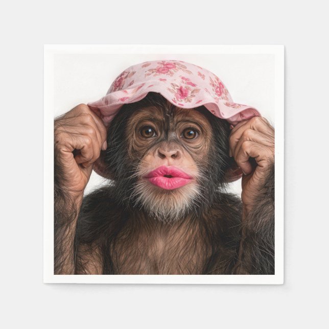 Servilleta De Papel Chimpancé con lápiz labial rosa (Anverso)