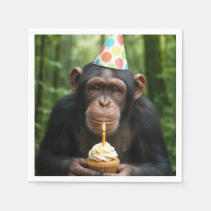 Servilleta De Papel Chimpanzee llevando un pastel de cumpleaños