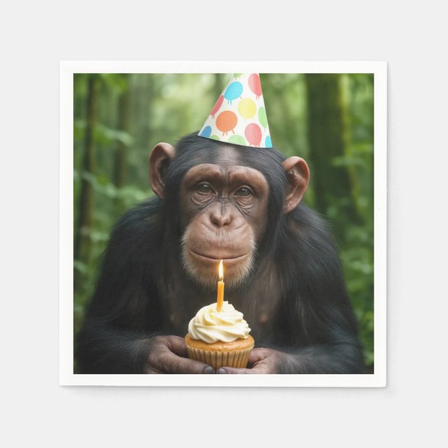 Servilleta De Papel Chimpanzee llevando un pastel de cumpleaños (Anverso)