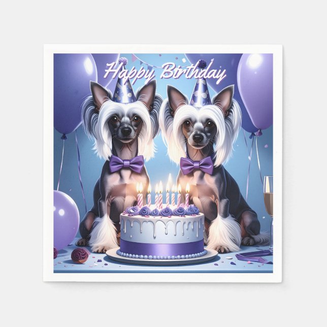 Servilleta De Papel Chinese Crested Birthday (Anverso)