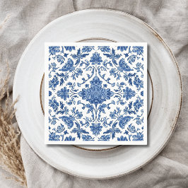 Servilleta De Papel Chinoisería Floral Azul Acuarela Blanca