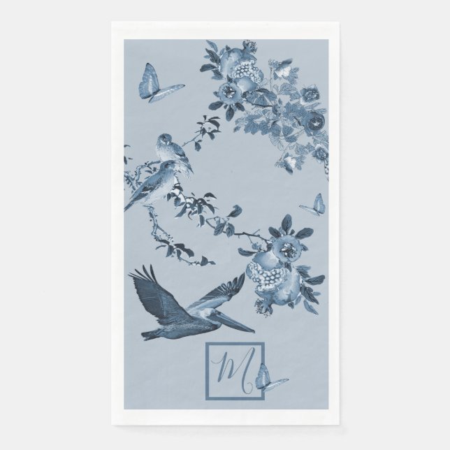 Servilleta De Papel Chinoiserie azul blanco Floral estilo Monograma (Anverso)