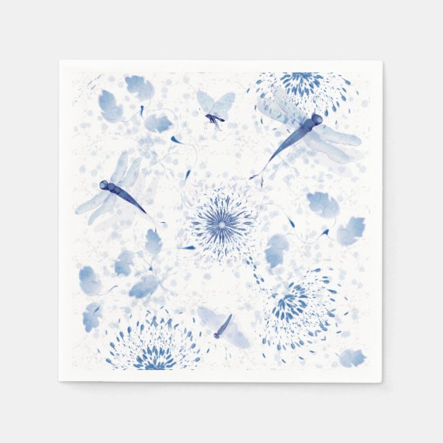 Servilleta De Papel Chinoiserie Azul Libélula Floral (Anverso)