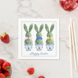 Servilleta De Papel Chinoiserie Azul y Blanco con Topiarios de Conejo