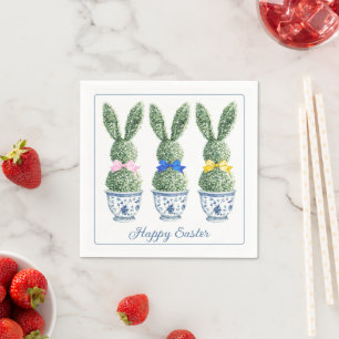 Servilleta De Papel Chinoiserie Azul y Blanco con Topiarios de Conejo
