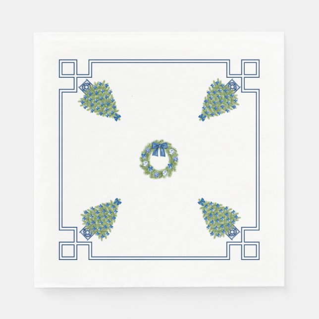 Servilleta De Papel Chinoiserie Azul y Blanco Navidad (Anverso)
