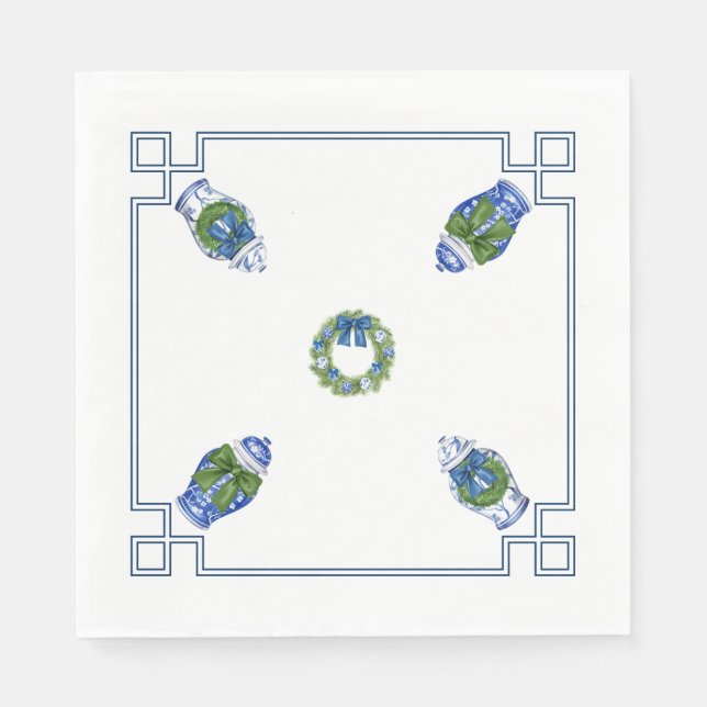 Servilleta De Papel Chinoiserie Azul y Blanco Navidad (Anverso)