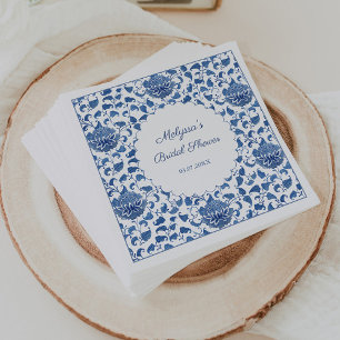Servilleta De Papel Chinoiserie Azul y Blanco Regadera de Boda Floral