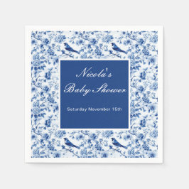 Servilleta De Papel Chinoiserie Blue Birds and Flowers Baby Shower