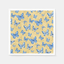 Servilleta De Papel Chinoiserie Blue White Mariposa Faded Damask