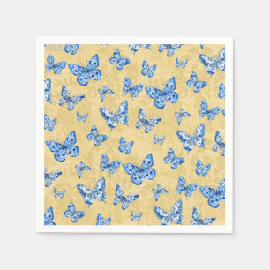 Servilleta De Papel Chinoiserie Blue White Mariposa Faded Damask