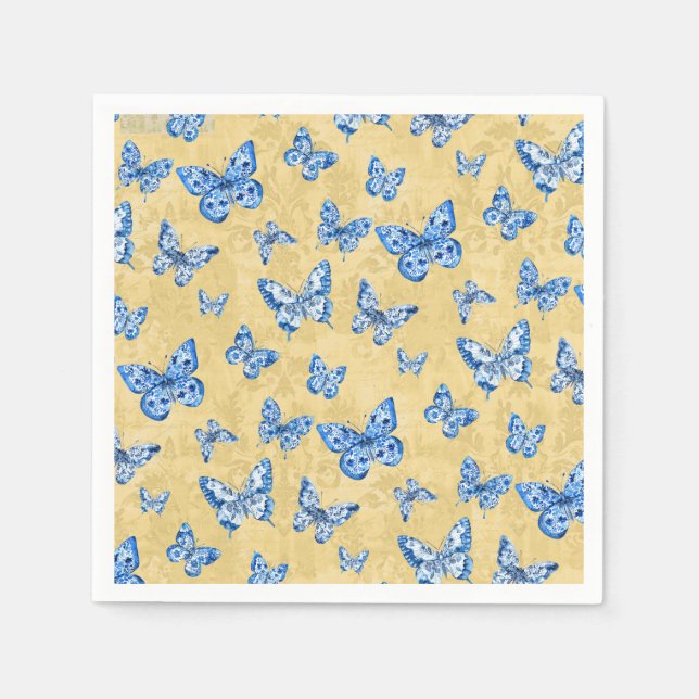 Servilleta De Papel Chinoiserie Blue White Mariposa Faded Damask (Anverso)