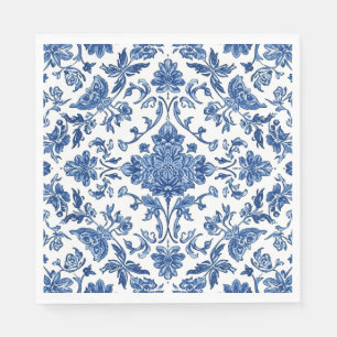 Servilleta De Papel Chinoiserie Floral Azul Acuarela Blanca