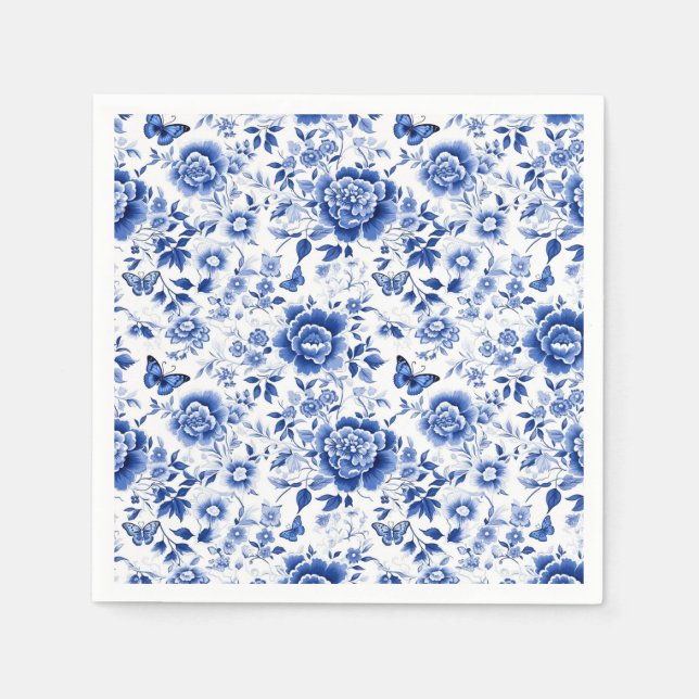 Servilleta De Papel Chinoiserie floral azul y blanco (Anverso)