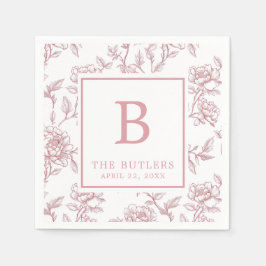 Servilleta De Papel Chinoiserie floral rosada Boda inicial servilletas