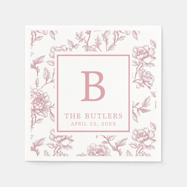 Servilleta De Papel Chinoiserie floral rosada Boda inicial servilletas (Anverso)