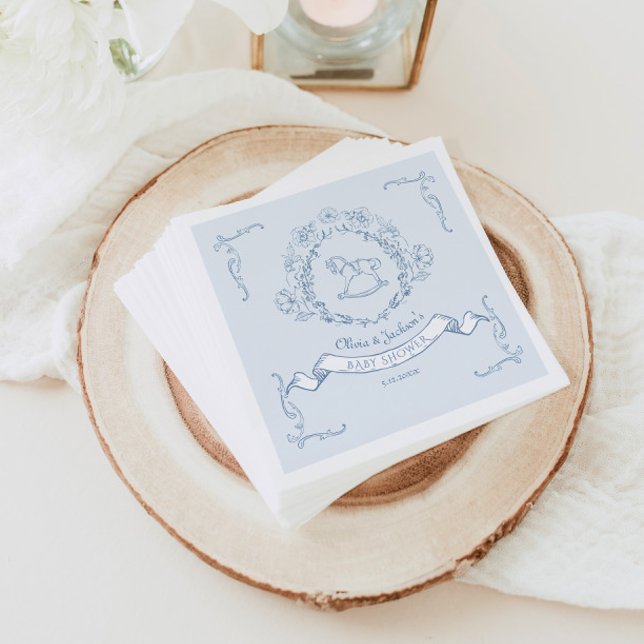 Servilleta De Papel Chinoiserie florida de época Toile Bebé ducha azul (Subido por el creador)