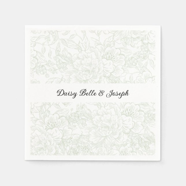 Servilleta De Papel Chinoiserie Green Sage Peony Boda (Anverso)