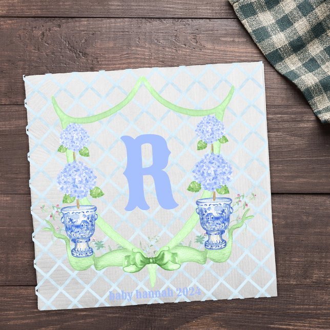 Servilleta De Papel Chinoiserie Hydrangea Monograma (Subido por el creador)