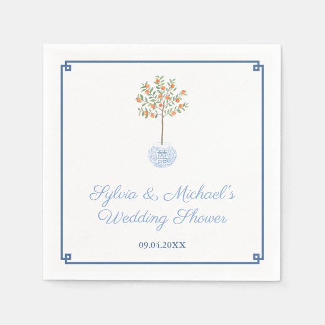 Servilleta De Papel Chinoiserie Moda Citrus Naranja Tree Bridal Shower (Anverso)