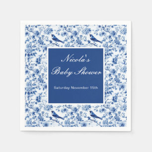 Servilleta De Papel Chinoiserie Pájaros Azules y Flores Baby Shower