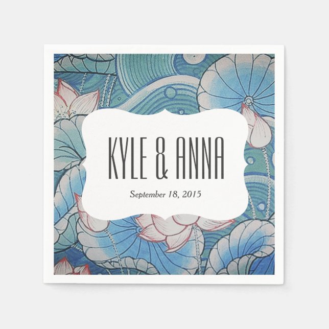 Servilleta De Papel Chinoiserie Pastel Oriental Floral rosa y azul (Anverso)