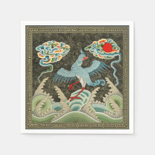 Servilleta De Papel Chinoiserie Patrón de grulla dorada y ola marina