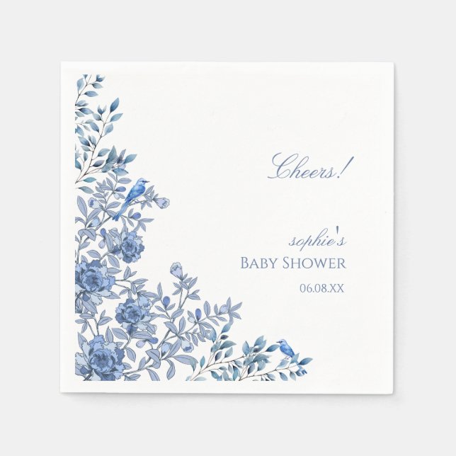 Servilleta De Papel Chinoiserie Toile Blue Floral Baby Shower (Anverso)
