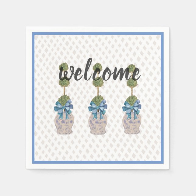 Servilleta De Papel Chinoiserie Topiary Blue White Ginger Jar Doormat (Anverso)