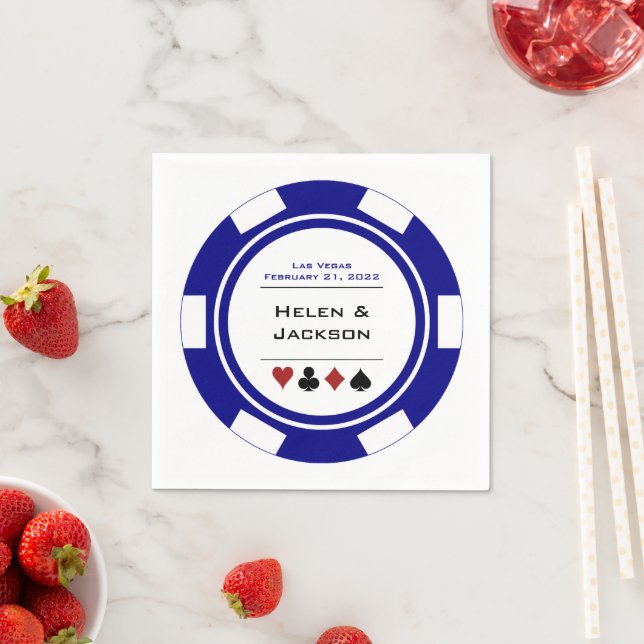Servilleta De Papel Chip de Póquer Blanco Azul de la Marina Boda de La (In situ)