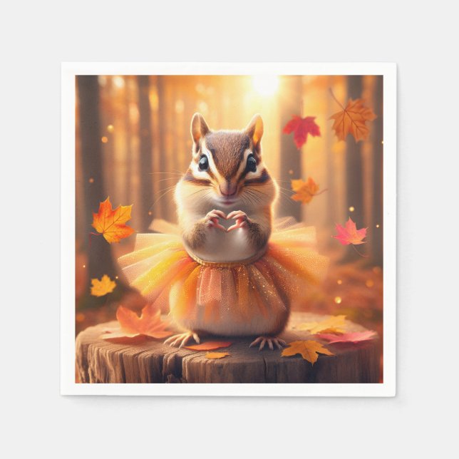 Servilleta De Papel Chipmunk otoñal con tutu y corazón (Anverso)