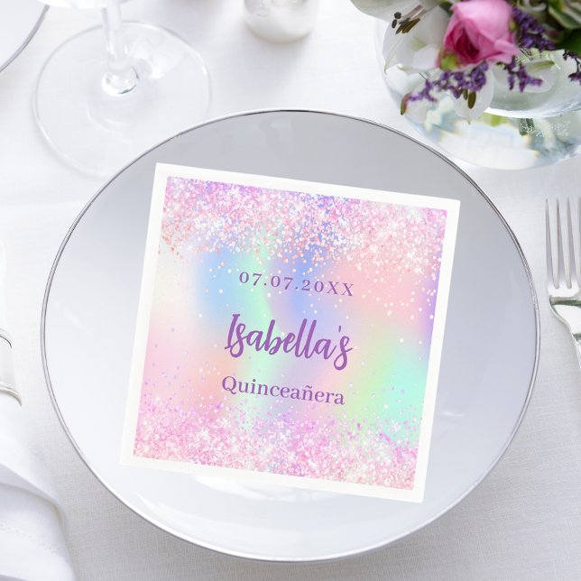 Servilleta De Papel Chispas holográficas rosas Quinceanera (Subido por el creador)