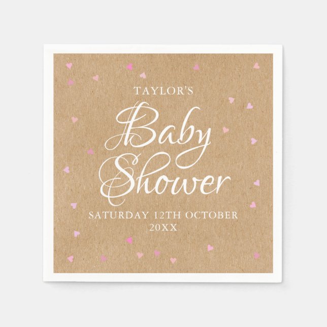 Servilleta De Papel Chispas rusas corazones rosados ducha de bebé (Anverso)