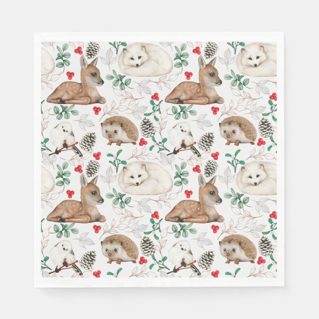 Servilleta De Papel Chistmas de Woodland Animales, tema de nieve de in (Anverso)