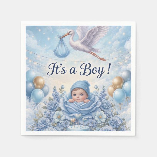 Servilleta De Papel Chistoso Es un Niño Cigüeña Baby Shower  (Anverso)