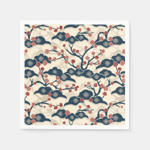 Servilleta De Papel Chiyogami Japonés Ume Coral Rojo Índigo Crema