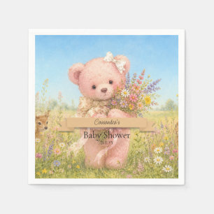 Servilleta De Papel Chocolate Baby Shower con Flores Silvestres