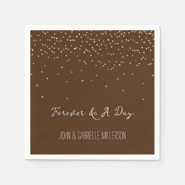 Servilleta De Papel Chocolate Brown Gold Glam Confetti (Anverso)