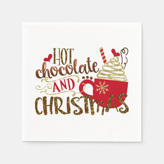 Servilleta De Papel Chocolate caliente y Navidad Purpurina de vacacion (Anverso)