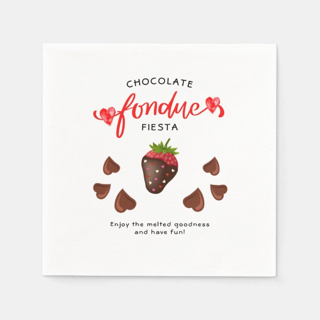 Servilleta De Papel Chocolate Fondue Fiesta Strawberry Hearts Cumpleañ (Anverso)