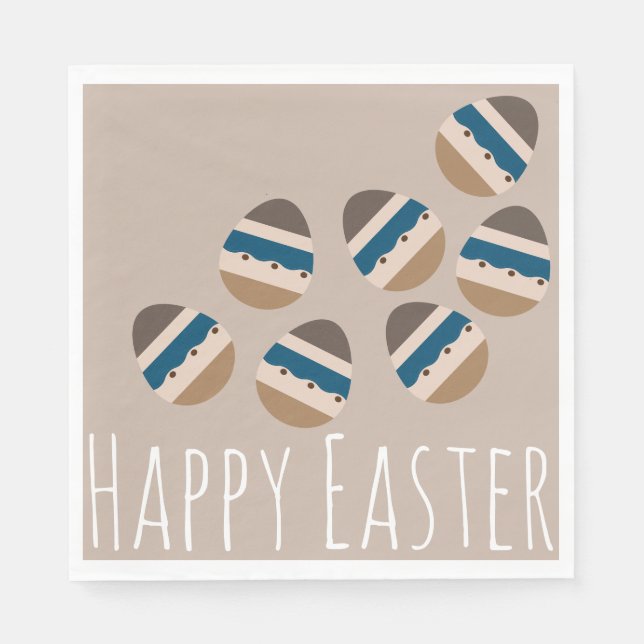 Servilleta De Papel Chocolate Happy Easter Eggs Earth Tone Blue Brown (Anverso)