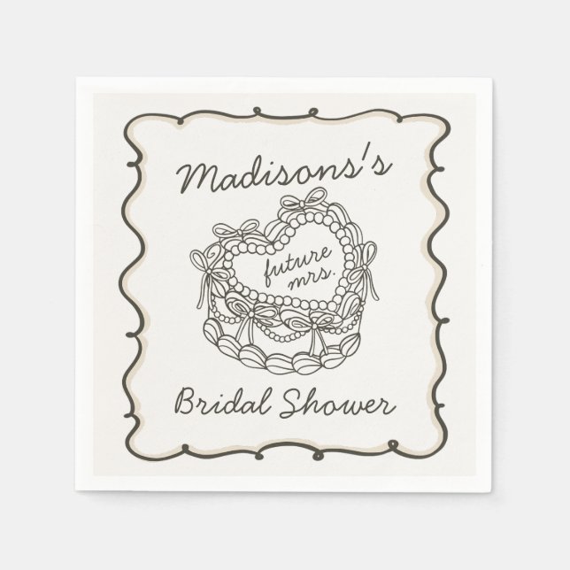 Servilleta De Papel Chocolate Retro Corazón Coquette Torta Baby Shower (Anverso)