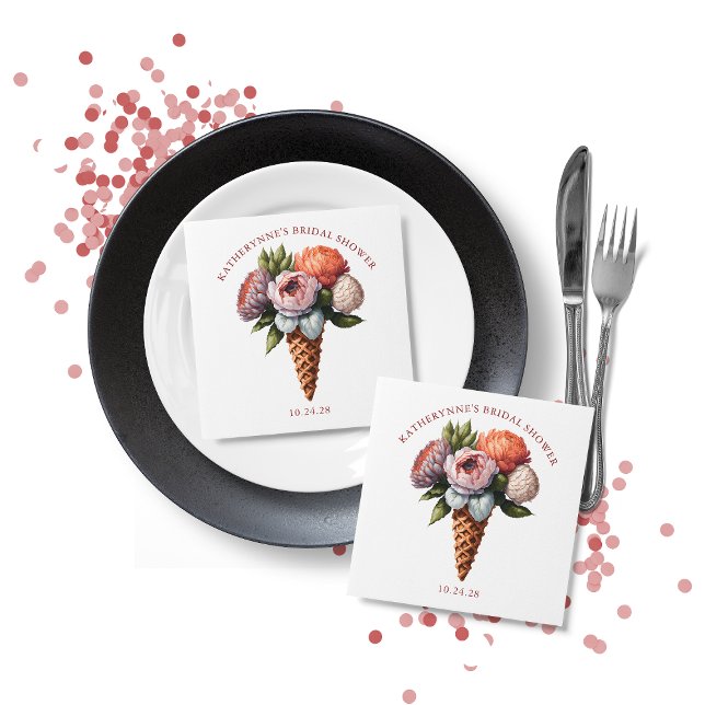 Servilleta De Papel Chocolate Rústico Elegante Boho Té de Novia (Ice Cream Flowers Bridal Shower Table Napkins)