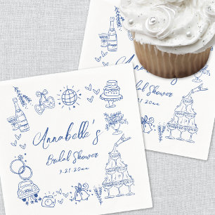 Servilleta De Papel Chorreado a Mano Azul Caprichoso Bridal Shower