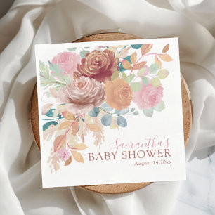 Servilleta De Papel Chorreado de Terracota y Floral Rosa Claro para Ba